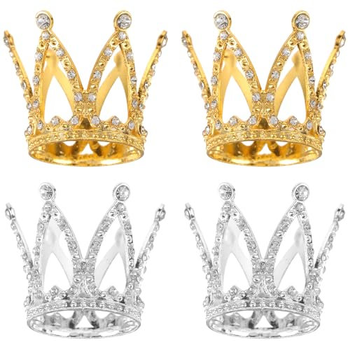 UHOMENY - 4 mini coroncine decorative per torte, splendida corona di cristallo, decorazione per cupcake da ragazza, per compleanni, matrimoni, feste di compleanno, corone di cristallo, ornamento (oro