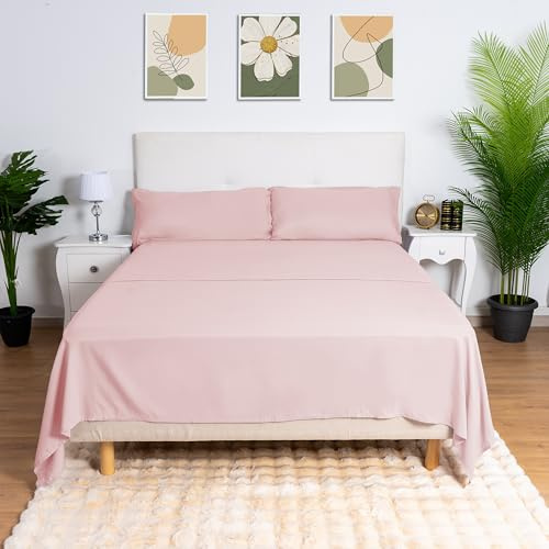 H HANSEL HOME Juego de Sábanas 90x190/200cm - 3 Piezas Microfibra Extra Suave, Bajera Ajustable, Encimera y Funda de Almohada - Rosa Palo