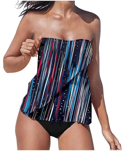 Bandeau Tankini for Women with Shorts UK Two Piece Strapless Swimsuits Tummy Control Swimwear Swim Briefs High Waist Beach Bathing Suit Tankinis Sets Swimming Costume Ladies