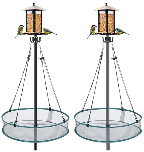 LemonRoad 2 Sets Bird Seed Catcher for Outdoors Feeder 20'' Wild Bird Feeding Tray Hanging Platform Feeding Hoop with Holes Fits 1'' Pole Seed Catcher for Finch Garden Backyard