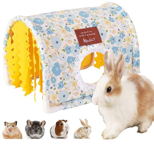 BShasrlim Guinea Pig Hideout Tunnel - Stable Washable Small Animal Tunnel Hide with Curtains,Guinea Pig Accessories for Hamster/Chinchilla/Dwarf Rabbit/Ferret (Blue, Large)