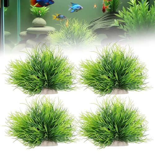 NEUSID Lot de 4 plantes d'aquarium artificielles en plastique réalistes vertes avec fond lesté Décoration pour réservoirs Betta Aquascaping