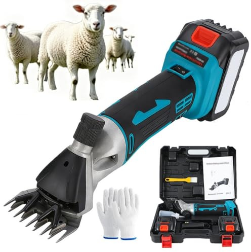 Tosatrici per Pecore Senza Fili, Macchina per Tosare Elettrica con Lame a 9/13 Denti, 6 Velocità Regolabili, Strumento per Togliere la Lana con Doppia Batteria, Ricaricabile per Pecore, Capre 9 teeth