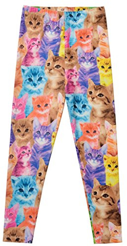 Jxstar Big Girl's Pants Cartoon Animal Print Trousers Cat Pattern Ankle Length Basic Leggings Thin Cat 140