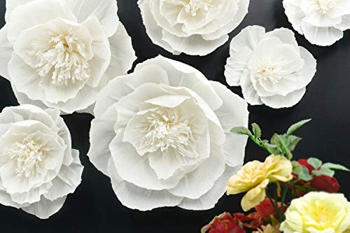 Letjolt White Paper Flowers Decorations for Wall 3D Artificial Flowers Home Decor Wedding Garlands Baby Shower Bridal Shower (Set 6)