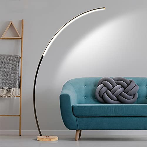 HKLY Lampada da Terra ad Arco LED Salotto Piantana Lampada da Terra Dimmerabile con Telecomando, Lampada a Stelo Moderna Métal con Base in Legno per Soggiorno Camera da Letto Ufficio,18W,Nero