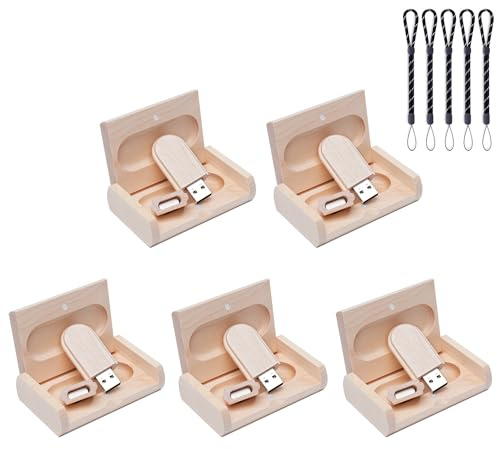 Meiyuexiang 5-pack trä USB-flashenhet lagringspinne USB 2.0 minnessticka med trälåda 1 GB