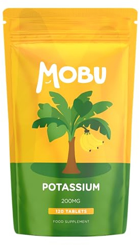 Potassium Supplement 200mg 120 Tablets | Contributes to Normal Blood Pressure, Muscle Function and Nervous System Function | Electrolyte Regulation | Potassium Chloride | Vegan | UK Made MOBU