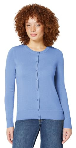 Amazon Essentials Women's Lightweight Crewneck Cardigan Sweater (Available in Plus Size), Blue, Small