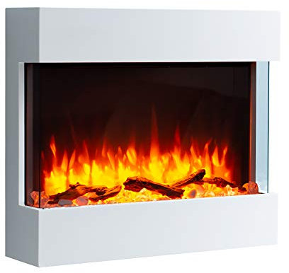 Endeavour Fires Haxby 30” Wall Mounted Electric Fireplace with Off-White Surround, 1 & 2kW Heater, Realistic Flame Effect, 7-Day Programmable Remote Control