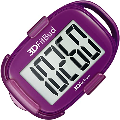 3DActive 3DFitBud Simple Step Counter Walking 3D Pedometer with Clip, Lanyard Accurate Step Tracker Large Display, Easy to Use for Kids Men Women Adult Seniors Daily Step Tracking - A420S - Plum