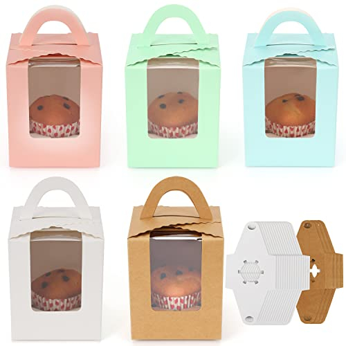 Belle Vous 25-er Pack Verschiedene Cupcake Transportbox Karton mit Sichtfenster PVC - 9 x 9 x 15,5 cm - Einwegverpackungsboxen für Hochzeits- & Geburtstagsfeier - Für Pralinen Verpackung & Cupcake Box