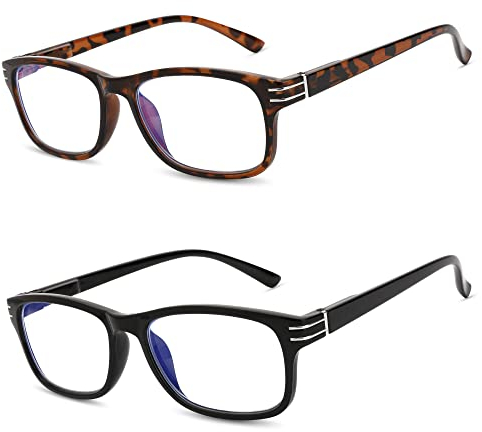 Madison Avenue 2er-pack Lesebrille, Blaulichtfilter Brille fur Damen und Herren, Rechteck Leser mit Federscharniere,Schwarz/Schildpatt +4.00 dioptrien