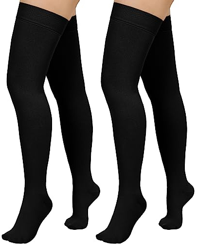Totexil 2 Pairs Compression Stockings for Women & Men,20-30mmHg Thigh High Compression Socks,Closed Toe Medical Compression Socks with Silicone Dot Band-Best Support for Nursing Sports Varicose Veins