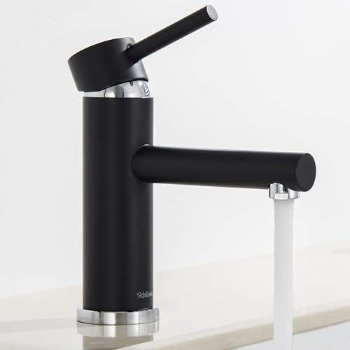 Kelleria Robinet Salle de Bain Noir, Mitigeur Lavabo en Acier Inoxydable avec une Hauteur de Bec de 80 mm, Économie d'Eau, Robinet d'Évier à Eau Chaude et Froide Réglable, avec Accessoires Inclus