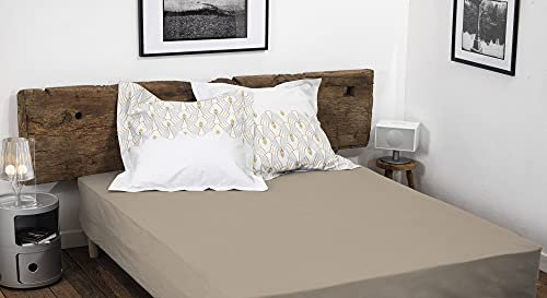 Home Linge Passion Spannbettlaken, 100% Baumwolle, 57 Fäden/cm², Größe 180 x 200 cm, Dunkelbeige, Spannhöhe 35 cm, dicht gewebt, weich, atmungsaktiv, waschbar
