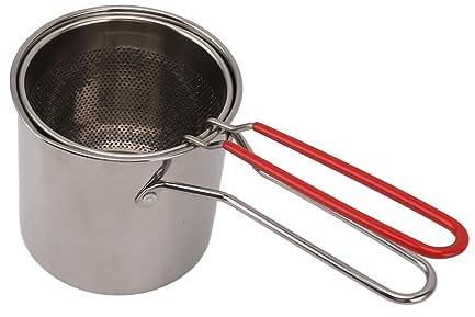 Friggitrice, Mini Padella per Friggitrice in Acciaio Inossidabile, Pentola per Tempura a Risparmio di Olio con Manico Lungo e Cestello Scolapiatti (Set da 3 pezzi con supporto)