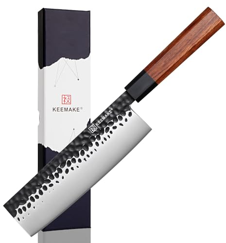 KEEMAKE Coltello da Cucina Nakiri Professionale, Coltelli Verdure Giapponesi Stile 18 cm Manico in Legno, Regalo Festa del Mamma
