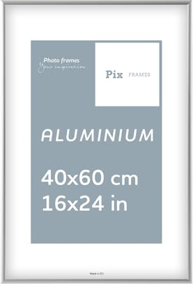 Pix FRAMES Cornice Foto - 40x60 cm - Portafoto da Parete in Alluminio - Elegante Cornici da Parete - Porta Foto da Muro - Leggera Quadretti da Parete - Moderno Portafoto - Argento