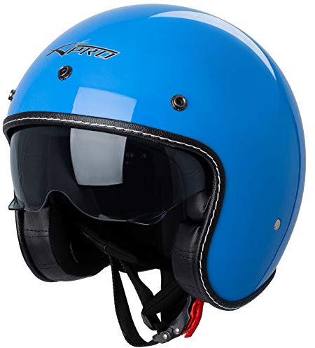 A-PRO SRL Motorrad Jet Helm Cafe Racer ECE 22-06 Sonnenblende Scooter Blau XXL, 8056358239076