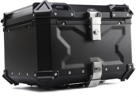 QCHIAN, Caja para Moto, Aleación de Aluminio, Impermeable, con Cerradura de Seguridad, para Almacenamiento de Casco, Negro, 65L: L 56cm*W 40cm*H30cm