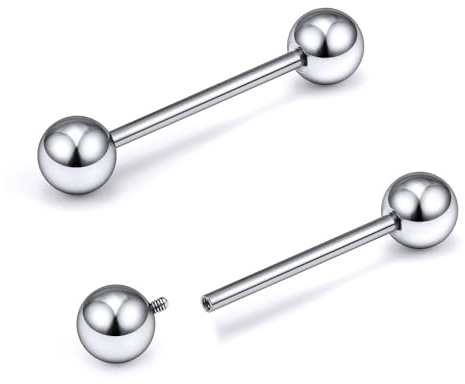 Gnznzko 14g Astm F136 Titanium Internally Threaded Nipple Tongue Rings Piercing Jewelry Straight Industrial Earring Barbell G23 Titanium Nipple Tongue Bars Piercing Jewelry for Women Men 16MM