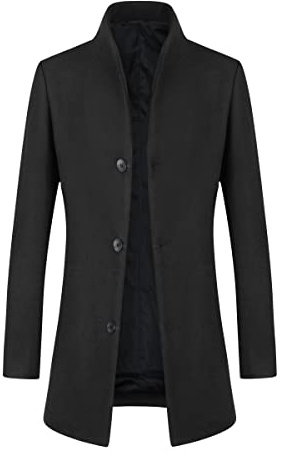 YOUTHUP Men's Wool Coat Mid-Length Winter Trench Coat Casual Business Peacoat, Black-Thin, M