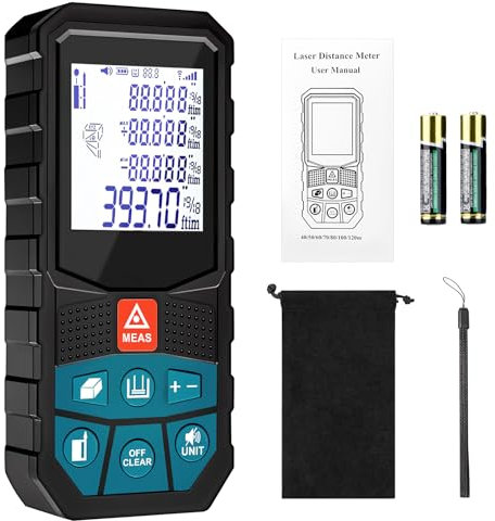 Laser Distance Meter 100m/393ft, Lytool Laser Measurement Tool Ft/in/M Switching Laser Measure with 20 Groups Data Memory, Large Backlit LCD, Waterproof IP54 and Battery Included