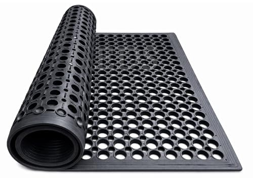 LSC Outdoor Rubber Door Mat Non-slip Drainage Mat for Entrance 90 X60 Cm Commercial Rubber Floor Mat Heavy Duty Anti Fatigue Mats for Industrial Kitchen Restaurant Garage Garden