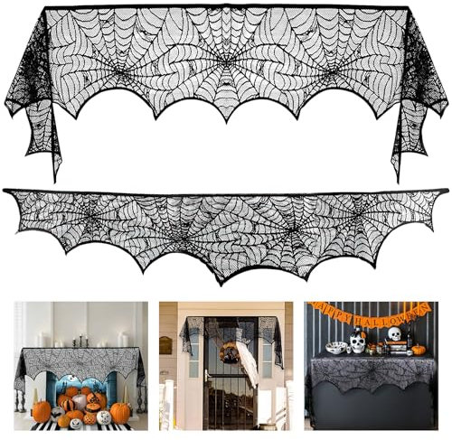 Wzone 45 x 248 cm, decorazione per Halloween, ragnatela per camino, decorazione di ragnatela in pizzo nero, decorazione per porta, carnevale, Halloween, feste, brivido