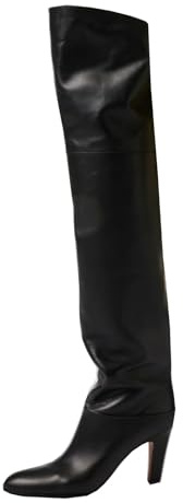 MANYUBEI Cuissardes pour Femmes, Cuissardes en Cuir Véritable pour Dames, Bottes Longues Confortables À Talon Épais Grand Tube, 8 Cm/3,14 Pouces, 38 EU,Black