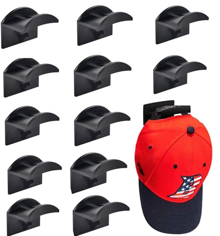 Hat Holder,12 Pcs Adhesive Hat Hooks for Wall Mount Baseball Cap Storage Hat Stand No Drilling Hat Storage Organizer Hat Rack Special for Baseball Caps Hat Hangers Storage for Door Closet Bedroom