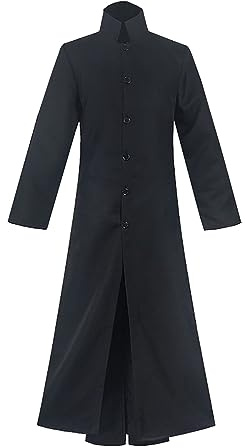 Cexiakong Manteau militaire noir pour homme avec col montant Matrix Neo Tenue de fête Veste longue Trench Klerus Romain Soutane Char Tenue Vestment Pfarer Église Carnaval