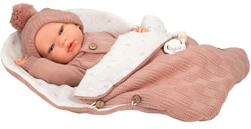 Arias - Reborn 40 cm ELBA.Enfant réaliste avec ropia rose. Comprend un sac de couchage, une tétine, une couche, un livre de famille et un certificat d'authenticité. Poids d'un bébé réel. Jouet pour