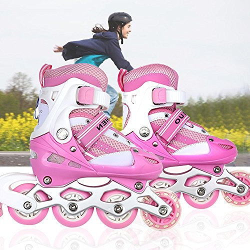 Inline-Skates mit Verstellbarer Größe Skates für Kinder, Jugendliche, Erwachsene, Anfänger (pink, M)