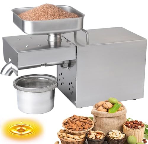 Oil Press Machine for Home Use, Hot & Cold Extraction, Stainless Steel, Ideal for Peanut Sesame Flaxseed Walnut Sunflower Seed, Automatic Temperature Control