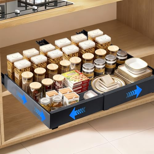 Chumix Cajones Extraíbles Para Cocina, Ancho Regulable 32-52 cm, Bandeja Extraible Armario Cocina no Requiere Taladrar, con 3 Guías Extraíbles Autoadhesivas, Cajón Telescópico Apto para Cocinas, Baño