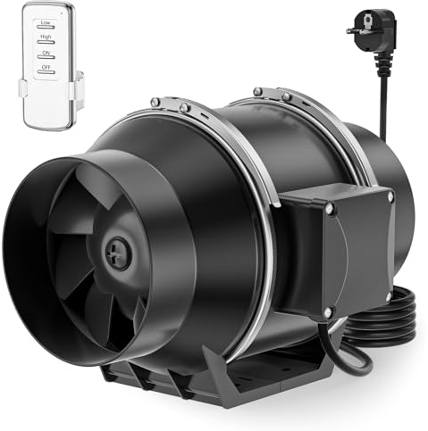 HG Power Extracteur dair 100 mm à 2 vitesses, Ventilateur Extracteur d’air silencieux 220 m³/h, IP44 avec prise EU pour salle de bain, cuisine, tente de culture