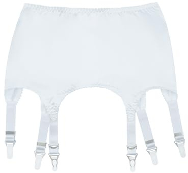 Luxallacki Reggicalze con 6 cinghie di ispirazione vintage con chiusure in metallo, raso liscio e pizzo floreale elegante reggicalze UK, bianco, XL
