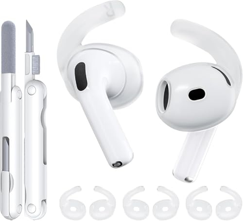 TNSNK 4 Pairs Anti-Slip for AirPods 4 Ear Tips Hooks, Transparent | Silicone, Soft, Skin-friendly, Comfortable to Wear, Fits All Ear Shapes, with Cleaning Pen/Carabiner/Storage Pouch