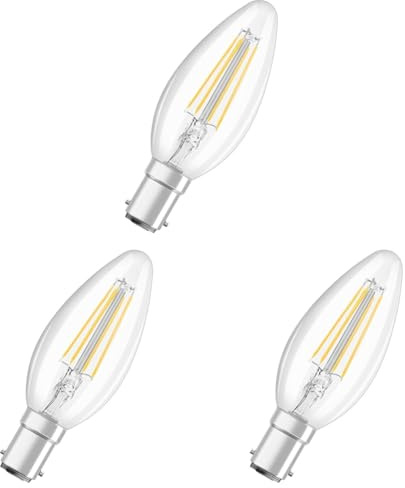 OSRAM Lámpara LED de LED Star B40 para la base B15D, forma de vela, aspecto de filamento, 470 lúmenes, blanco cálido (2700k), reemplazo de bombillas de 40W convencionales, 1 paquete de 3