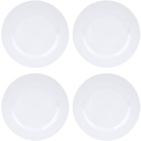 Adfaga Set di piatti piani 4 pezzi Piatti rotondi da 9 pollici in melamina Stoviglie leggere e durevoli per pasti in famiglia Feste Banchetti in campeggio Bianco