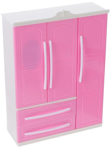 Mikikit Mini-Dressing de Maison pour Poupée 3 Portes, Armoire à Vêtements en Bois Compact et Léger, Meuble D’Accessoires pour Maison de Poupée, Rangement pour Vêtements de Mini-poupées,