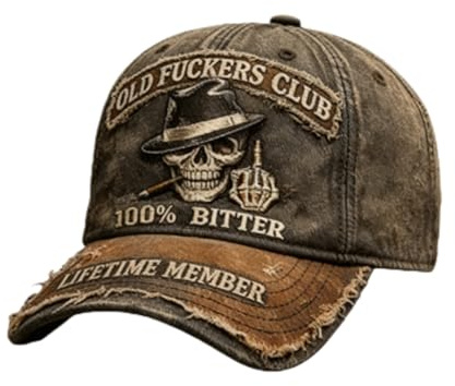 Vintage basebollkeps med broderi från The Old Bastard Club, med en justerbar mittenfingerskalle, en rolig hatt