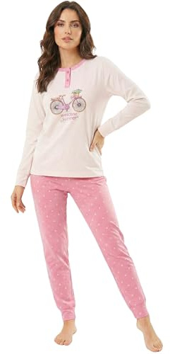 o-day Vanuè Pigiama Donna Cotone Leggero 100% - Ideale per Primavera e Mezze Stagioni - Completo di Maglia con Bottoni e Pantalone Comodo (IT, Testo, M, Regular, Regular, Modello 4)