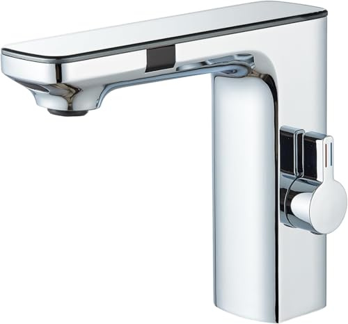 Robinet de Lavabo Intelligent à Capteur Infrarouge, Mitigeur Automatique Sans Contact pour Salle de Bain avec Réglage de Température et Débit, Économiseur d'Eau Hygiénique, Installation Facile