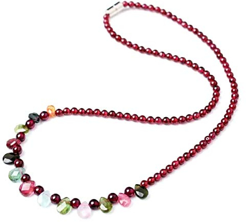 Granate Natural turmalina Collar de perlas de cristal de cuarzo mujer 4 mm