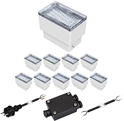 ledscom.de Sats med 10 LED-beläggningsstenar CUS Utomhus markljus, varmvitt, 230V, 8x5cm