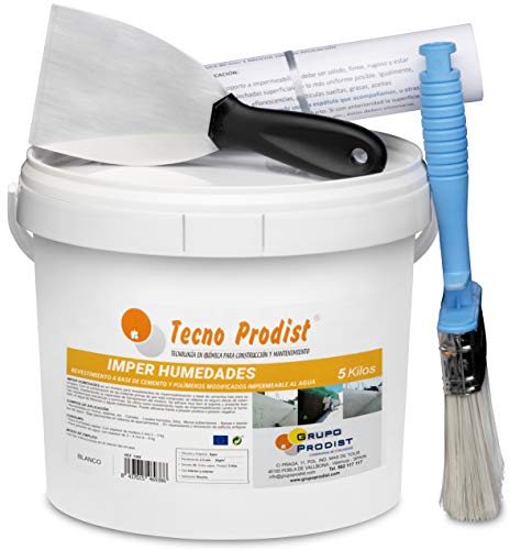 IMPER HUMEDADES de Tecno Prodist (5 Kg + KIT) Mortero para revestimiento de Paredes. Impermeabilización. Tratamiento humedades muros, sótanos, etc. Impermeable al agua, fácil de usar + Accesorios