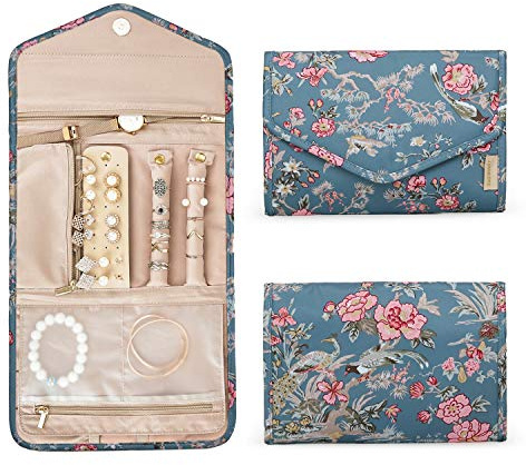 BAGSMART Travel Jewellery Organiser Roll Foldable Jewelry Case for Journey-Rings, Necklaces, Bracelets, Earrings, Flower Bird